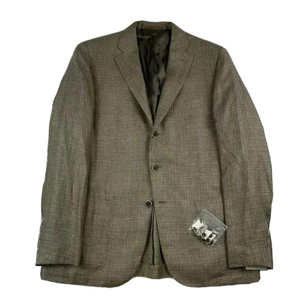 Doriani Light Brown Linen Wool Unstructured Blazer Mens 44R ID02PM304A NWT
